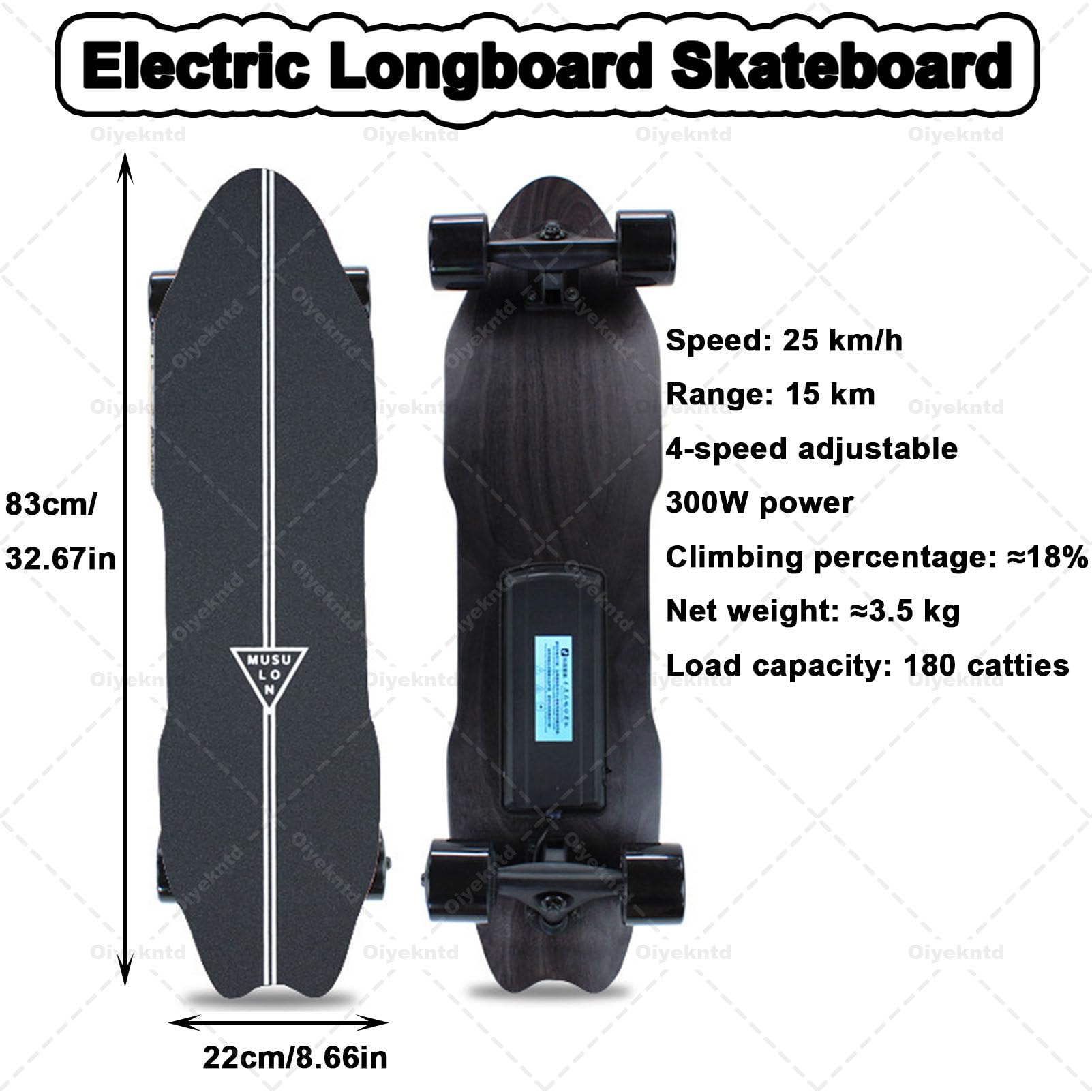 Elektrisches Skateboard mit Fernbedienung, wasserdichtes Longboard-Skateboard, 7-lagiges Ahornholz, 15 km Reichweite, 25 km/h Höchstgeschwindigkeit, Pendler-Longboard für Anfänger E