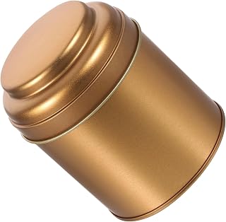 VOSAREA Tea Canister Small Metal Storage Box with Airtight Double-lid Sealing Dark Gold 75x90mm Tea Storage Container for Loose Leaf Kitchen Pantry Organizer