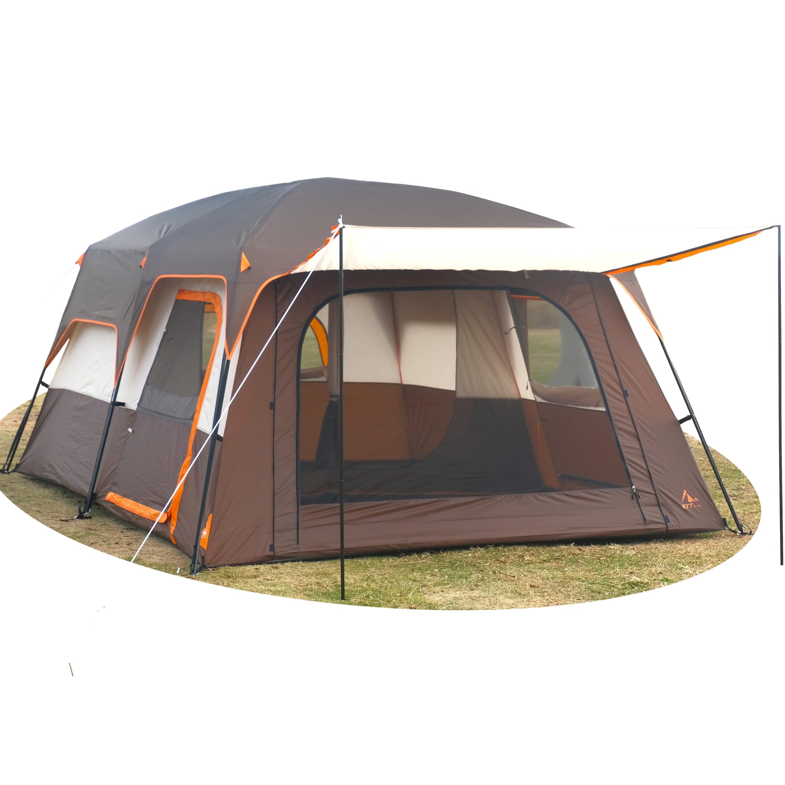 KTT Large Tent 6-12 Person,Family Cabin Tents,Straight Wall,3 Doors and 3 Windows with Mesh,Waterproof,Big Tent for Outdoor,Picnic,Camping,Family,Friends Gathering.