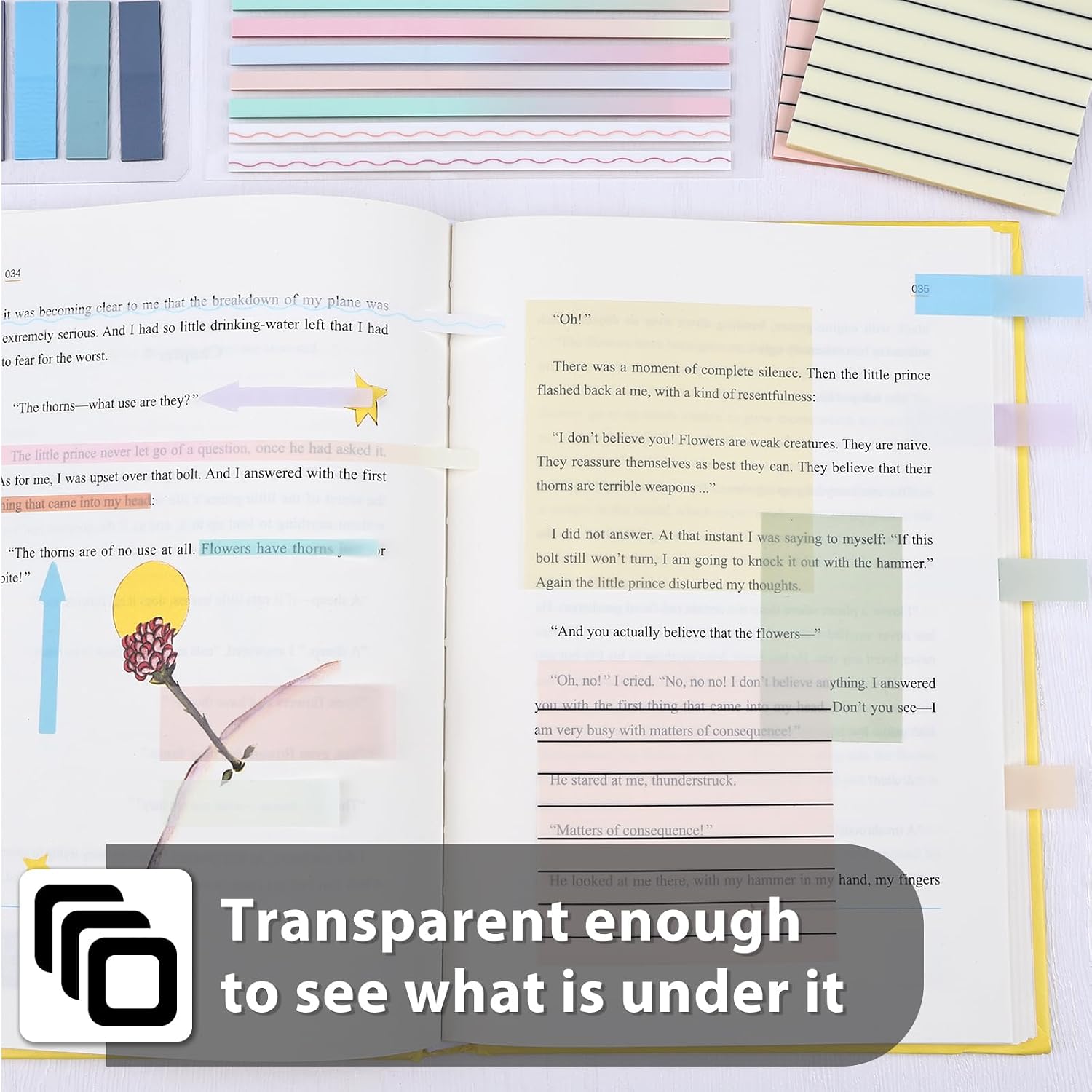 1920 Sheets Transparent Sticky Notes, Clear Tabs Long Highlighter Strips Page Markers for Books, Writable Annotation Index Flags Tapes for School Office Supplies (Multicolor Lined Set) thumbnail