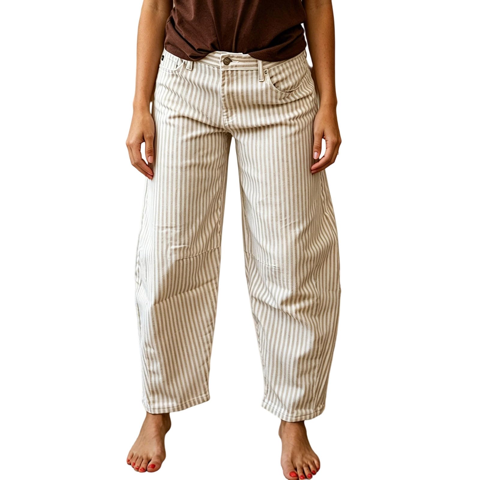 Pantalones de verano para mujer, ligeros, anchos, de tela, a rayas, para el tiempo libre, para exteriores, corte regular, pantalones de relajación, pantalones de playa, pantalones de verano