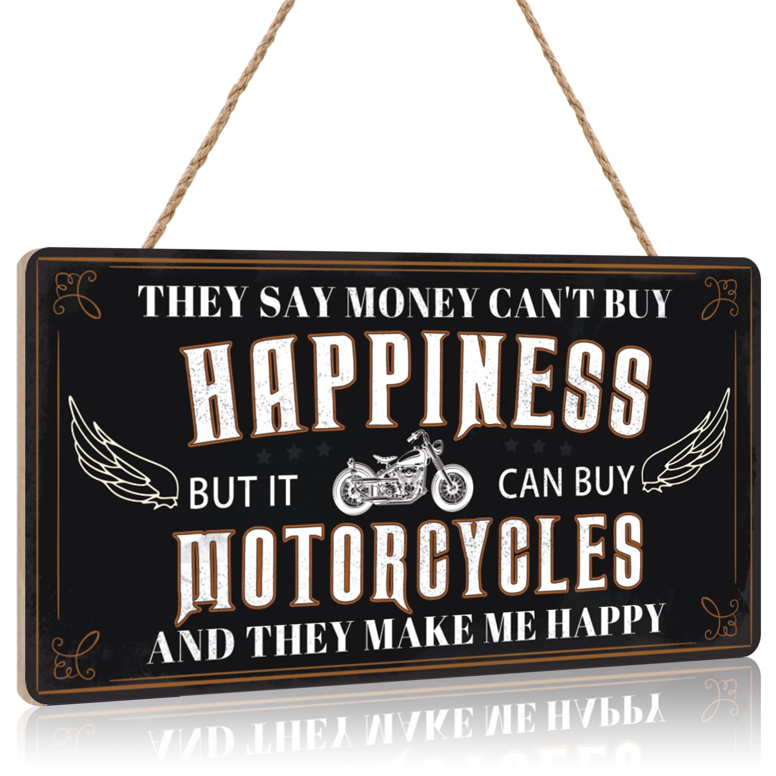 ANHUIB Money Can't Buy Happiness But It Can Buy Motorcycles Wall Decor Decoration Vintage Retro Poster Plaque for Home Wall Art Kitchen Bar Pub Room Motivational Quotes Wooden Sign Decoration