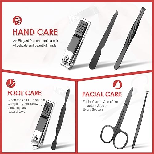 Miniatura 3 de Juego de manicura y pedicura de acero inoxidable, herramientas de corte de uñas personales, kit de aseo portátil de viaje con estuche de cierre a