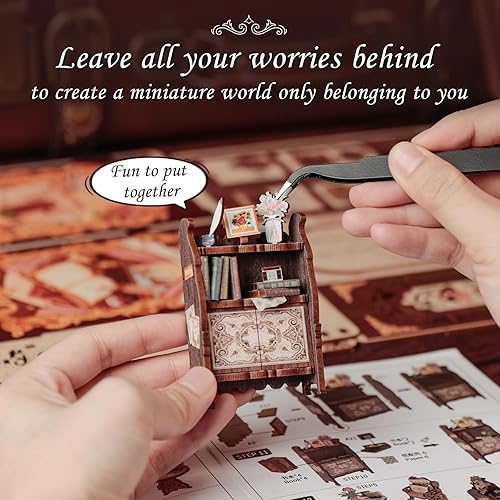 Miniatura 8 de CUTEBEE - Kit de rincón para libros, kit de casa de muñecas en miniatura para adultos y adolescentes, decoración de estantería, modelo de callejón