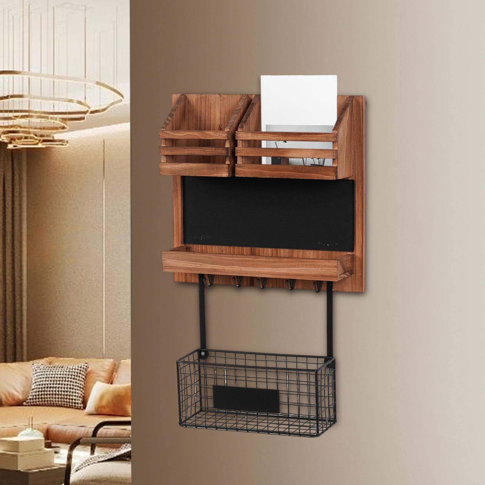 Wandkorb mit Schlüsselhaken im Landhausstil mit Vintage Flair für