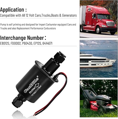 Miniatura 25 de CarBole Bomba de combustible en línea de baja presión de 12 V, 2-3.5 PSI, bomba eléctrica universal de gasolina diésel para carburadores