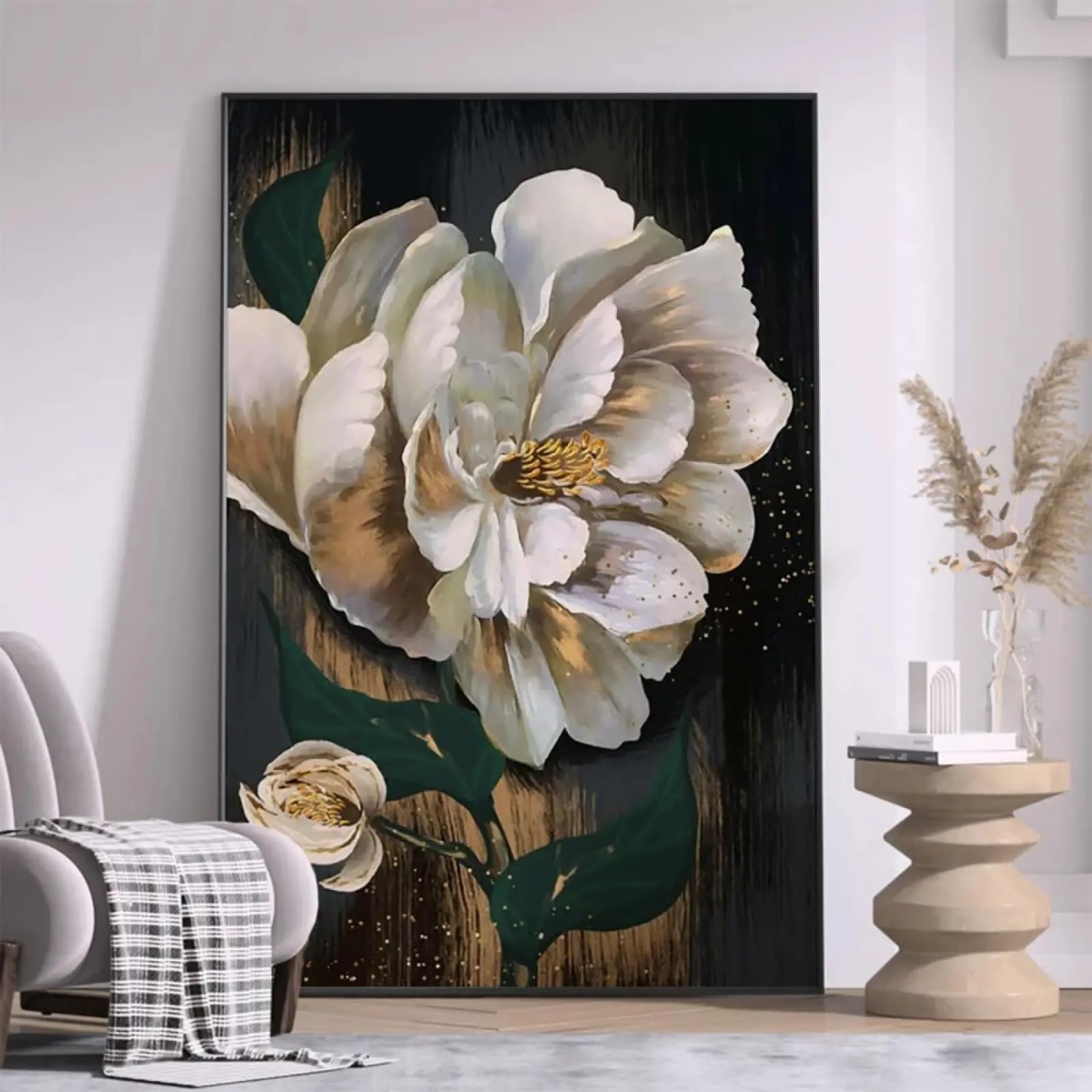 Impression sur toile abstraite fleurs blanches tableau salon 70x100cm - 7