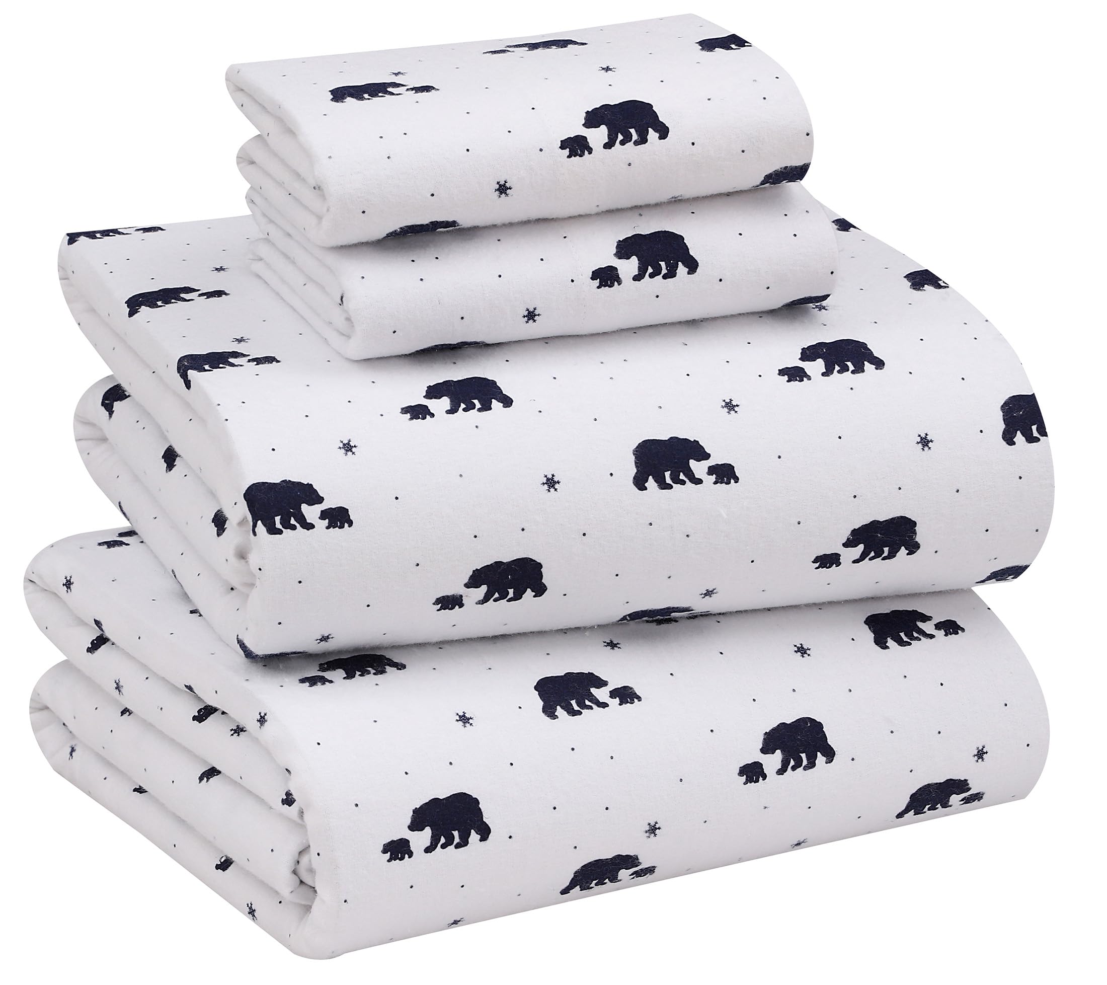 RUVANTI Flannel Sheets Queen Size - 100% Cotton Brushed Flannel Bed Sheet Sets - Deep Pockets 16 Inches (fits up to 18") - All Seasons Breathable & Super Soft - Warm & Cozy - 4 Pcs - Oh hi Bear