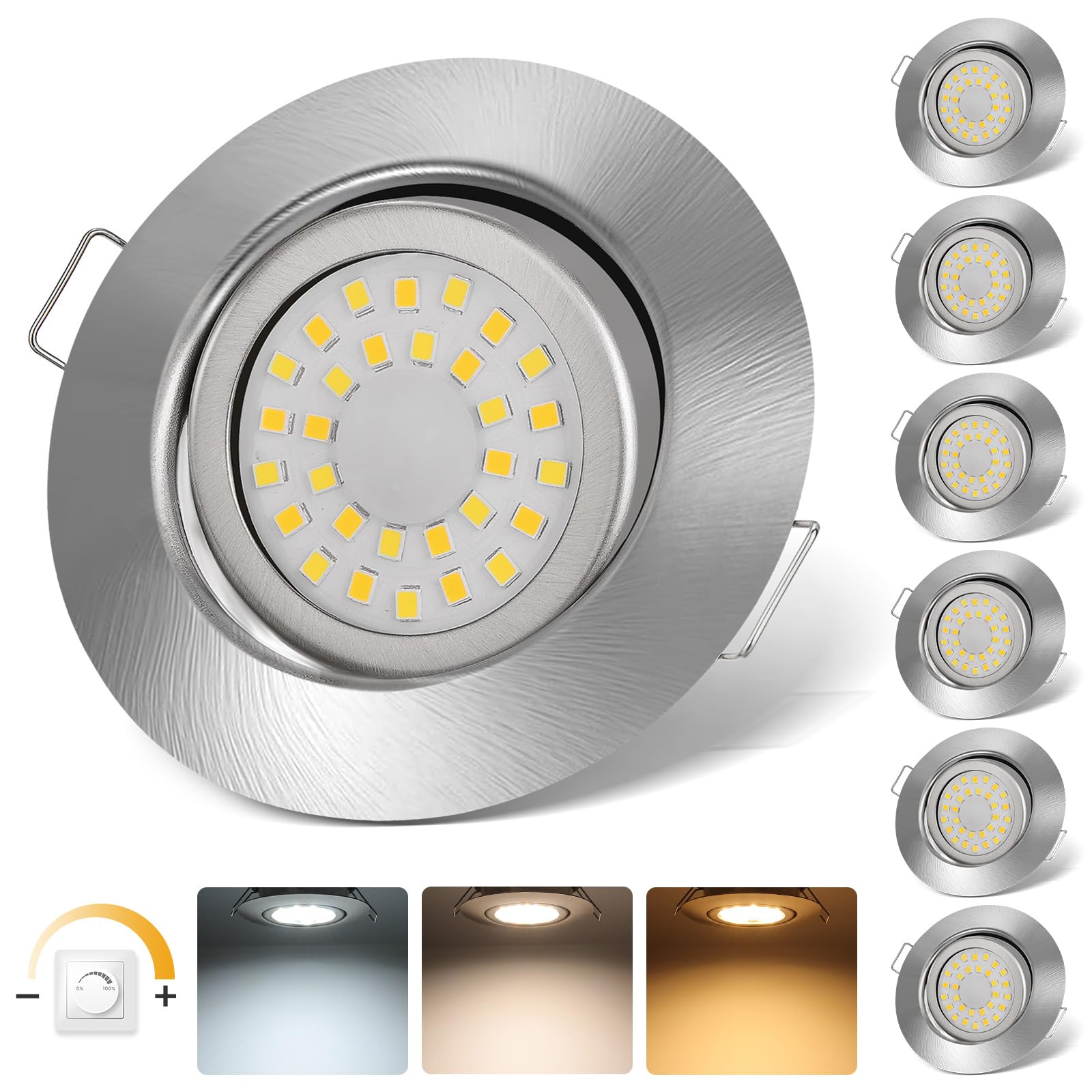 cloksh LED Einbaustrahler 230V Dimmbar LED Spots 6W IP44 Bad Einbauleuchten Schwenkbar Deckenspots,Warmweiß 3000K Neutralweiß 4000K Kaltweiß 6000K Einbauspots für Badezimmer Küche Wohnzimmer
