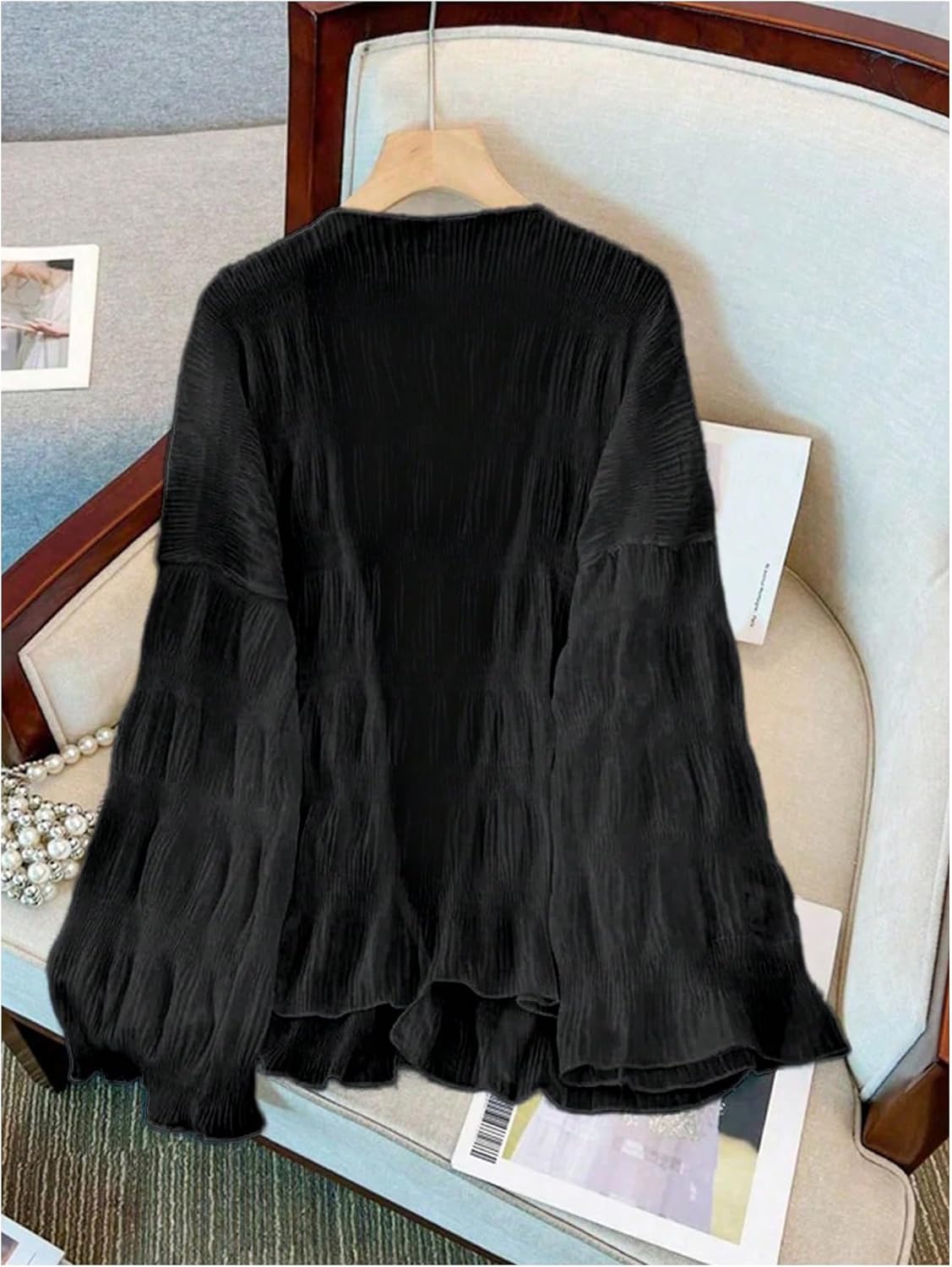 SHENHE Women's Lightweight Kimono Cardigan Bell Sleeve Open Front Loose Textured Cardigan - Image 6