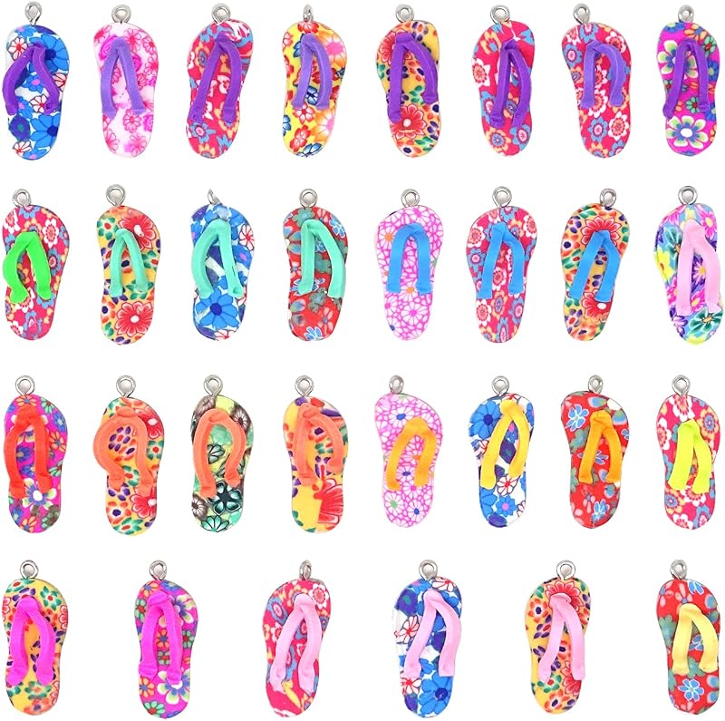 Honbay 30PCS Colorful Mini Flip Flop Charms Pendant Polymer Clay Slippers Charms Mini Clay Ornament for Necklace Earrings Bracelet Jewelry Making (Random Colors)