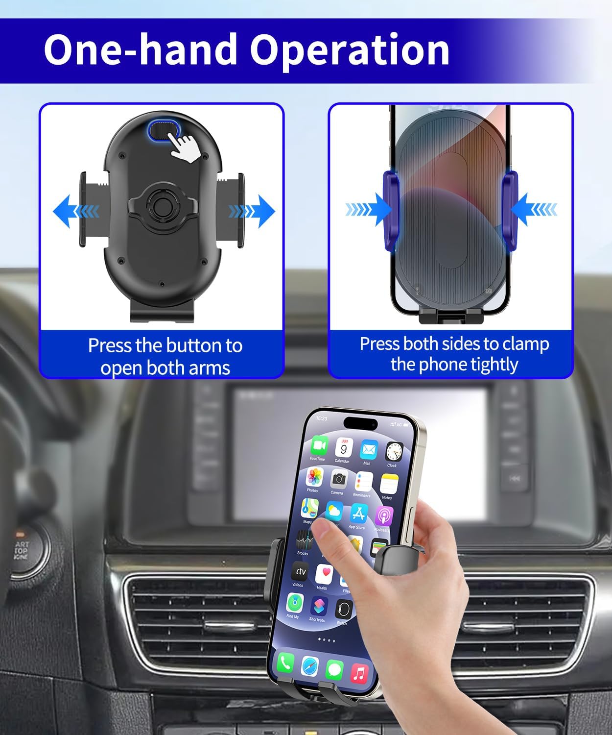 Car Phone Holder for Mazda CX-5 2016 Auto Accessories，One Hand Place & Pick，360° Rotation，Hands Free，for 4.7-7 inch Phones