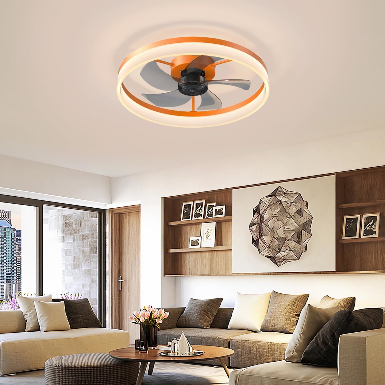 Ceiling Fans with Dimmable LED Lights - Orange - Modern, Durable, Easy-Install Ceiling Fan with Remote - Indoor Lighting for Bedrooms, Living Rooms