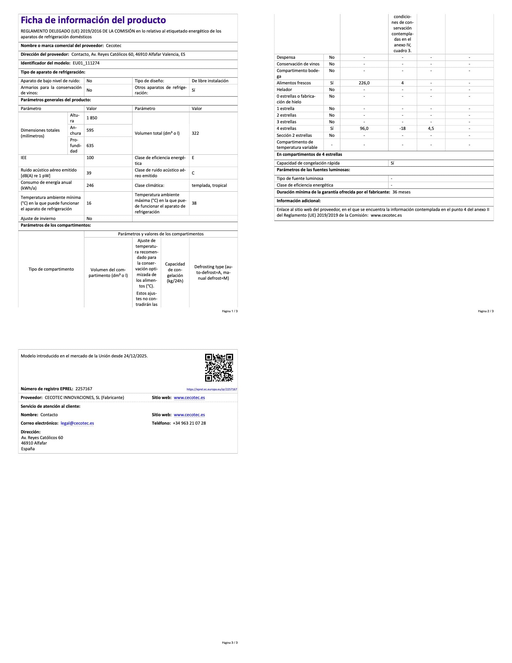 Cecotec Frigorífico Combi Total No Frost de 322L Bolero CoolMarket Combi 322i WD Inox E. 185,5 cm de Alto, 59,5 cm de Ancho, Clase E, Tecnología Multi Airflow, HumidityFlex HUB, LED Interior, Inox