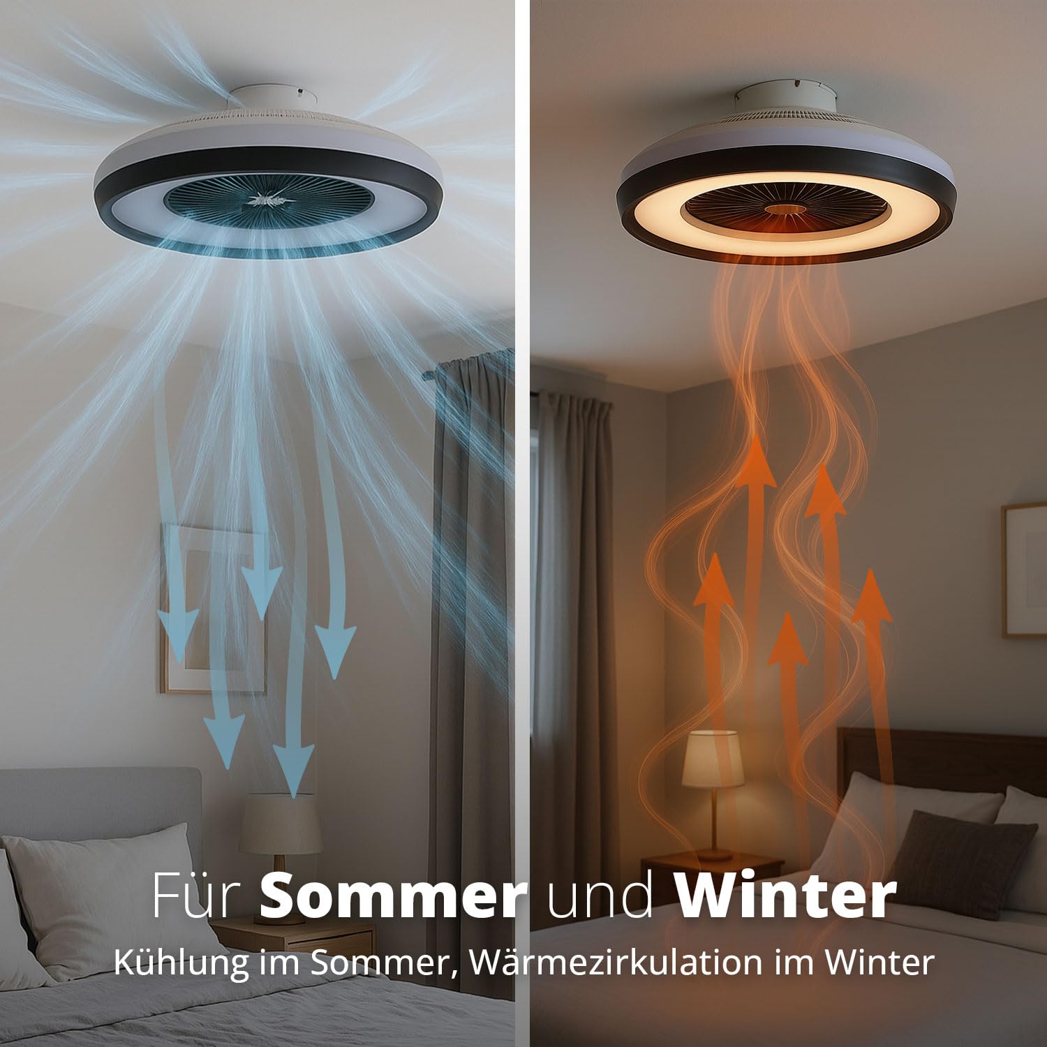 FLINQ LumiFan Deckenventilator mit Beleuchtung - Deckenlampe | Ventilator fürs Schlafzimmer - Leise - LED Licht - Steuerbar per Fernbedienung