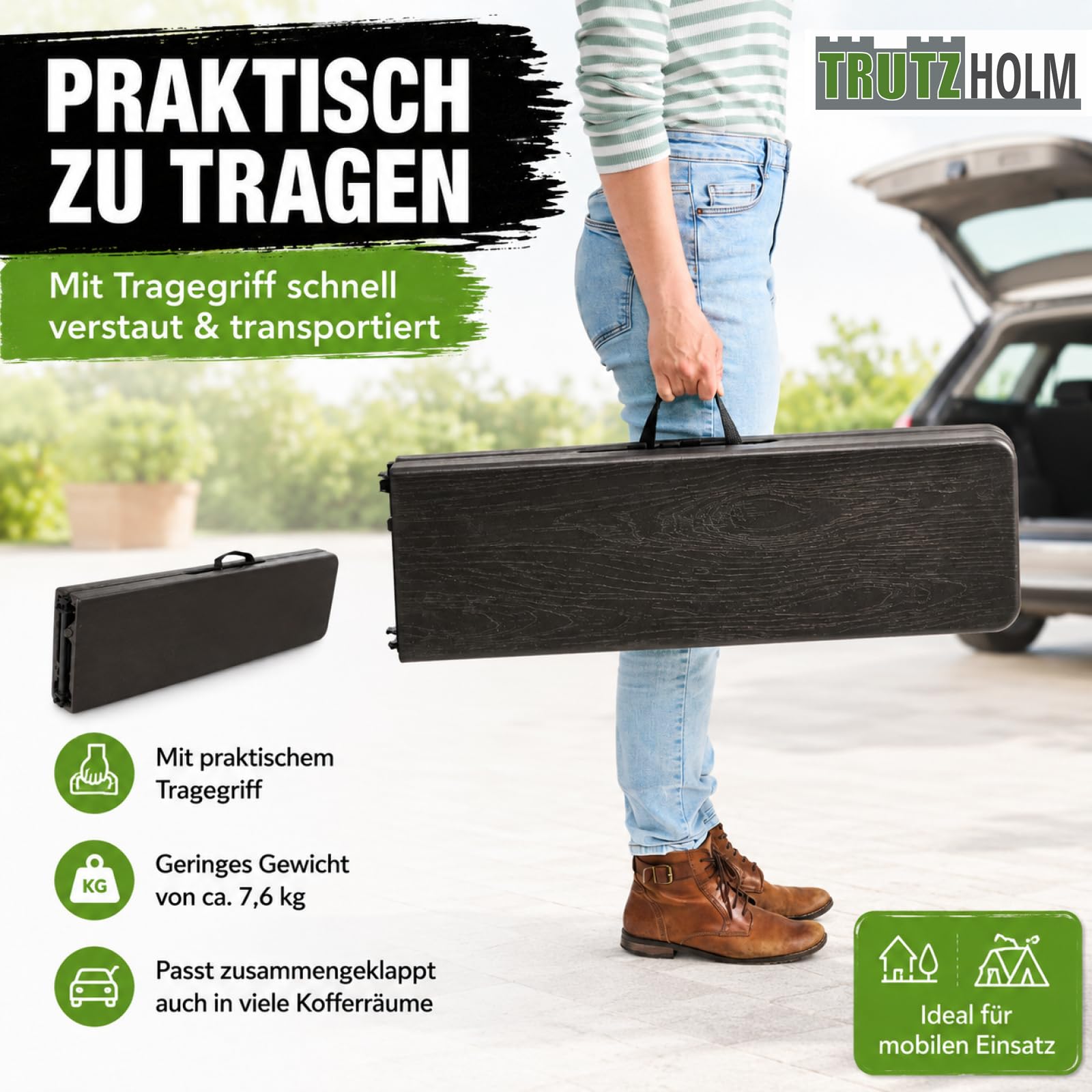 TRUTZHOLM Bierbank Klappbank aus Kunstoff Grau Holzoptik 180cm klappbar Bierzeltbank Campingbank