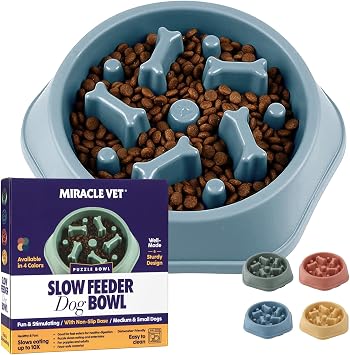 Miracle Vet Slow Feeder Dog Bowls for Fast Eaters - for Small, Medium Sized Dogs - Dog Puzzle Maze Helps Slow Down Eating - Adult, Puppy Food Bowl for Bloat Stop - Non-Slip Feeder Bowl Blue