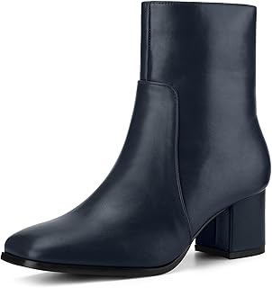 Square Toe Side Zip Chunky Heel Ankle Boots for Women