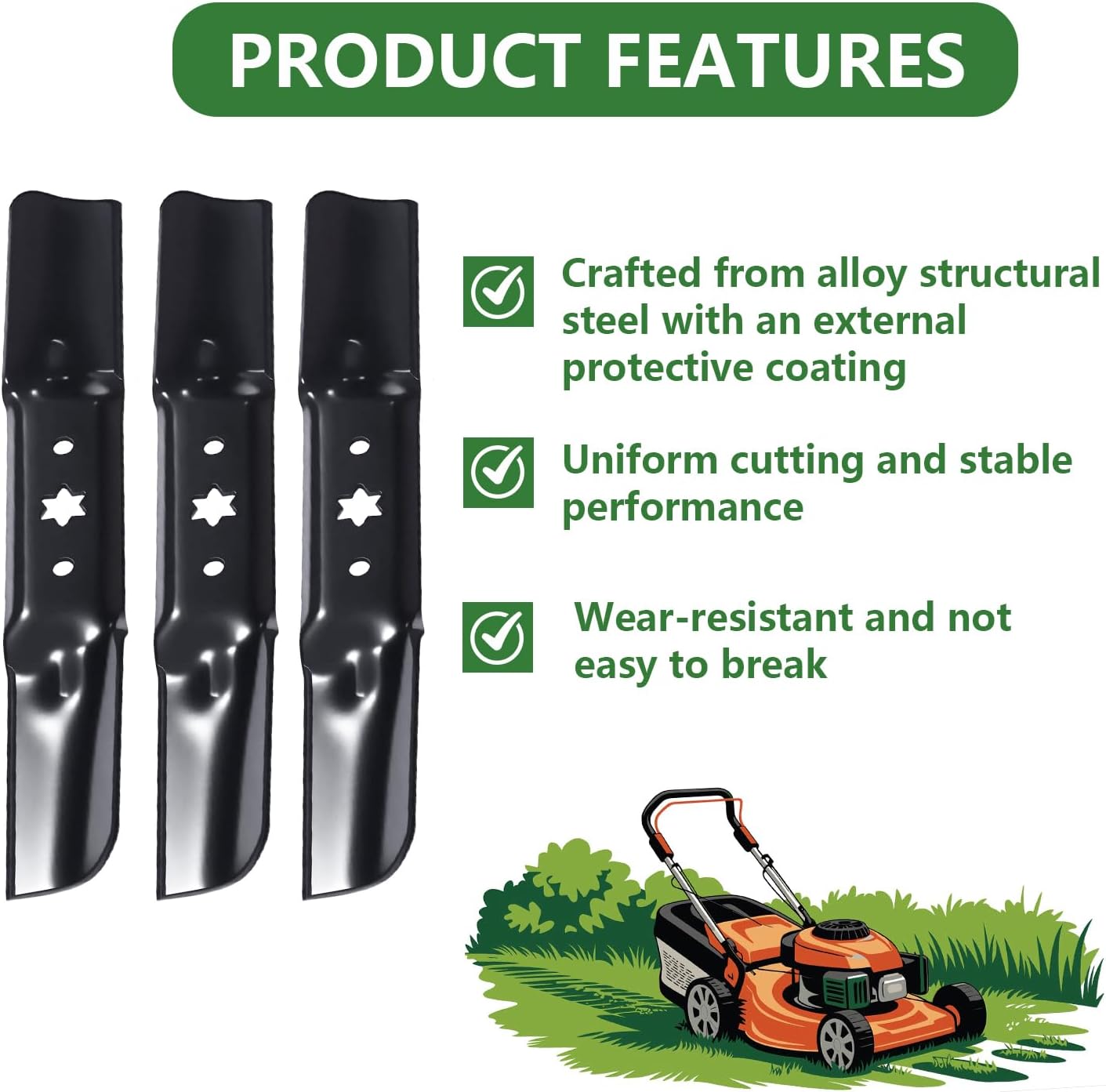 942-05052A 742-05052A Lawn Mower Blades Mulching Medium Lift Blades for Cub Cadet 50 Inch Deck Zero-Turn Mower Replacement for Craftsman Troy Bilt Mustang XP XT1 XT2 LT50 RZT50 S50 3Pack