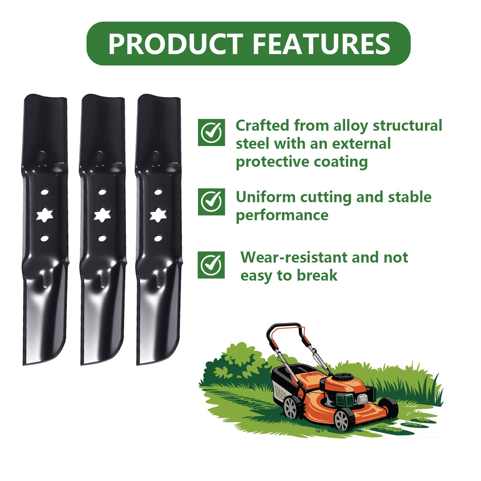 942-05052A 742-05052A Cuchillas para cortacésped Mulching elevación Media 127 cm Plataforma 50 Pulgadas Giro Cero Repuesto 3Piezas