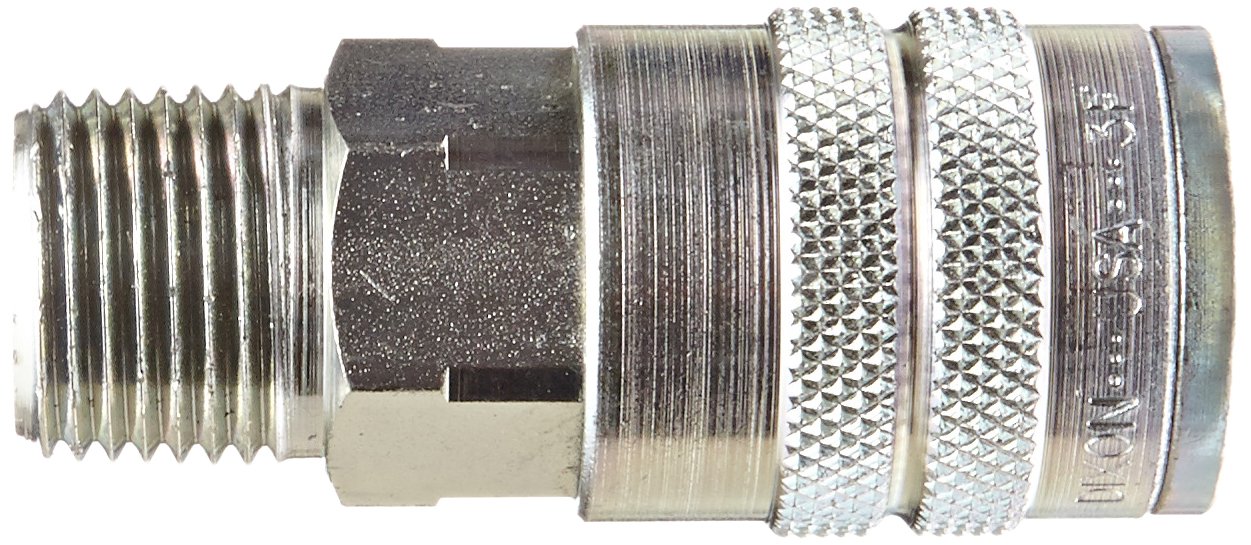 Dixon Valve 3FM4 Steel Manual Industrial Interchange Pneumatic Fitting, Socket, 3/8" Coupler x 1/2" - 14 NPTF Male Thread