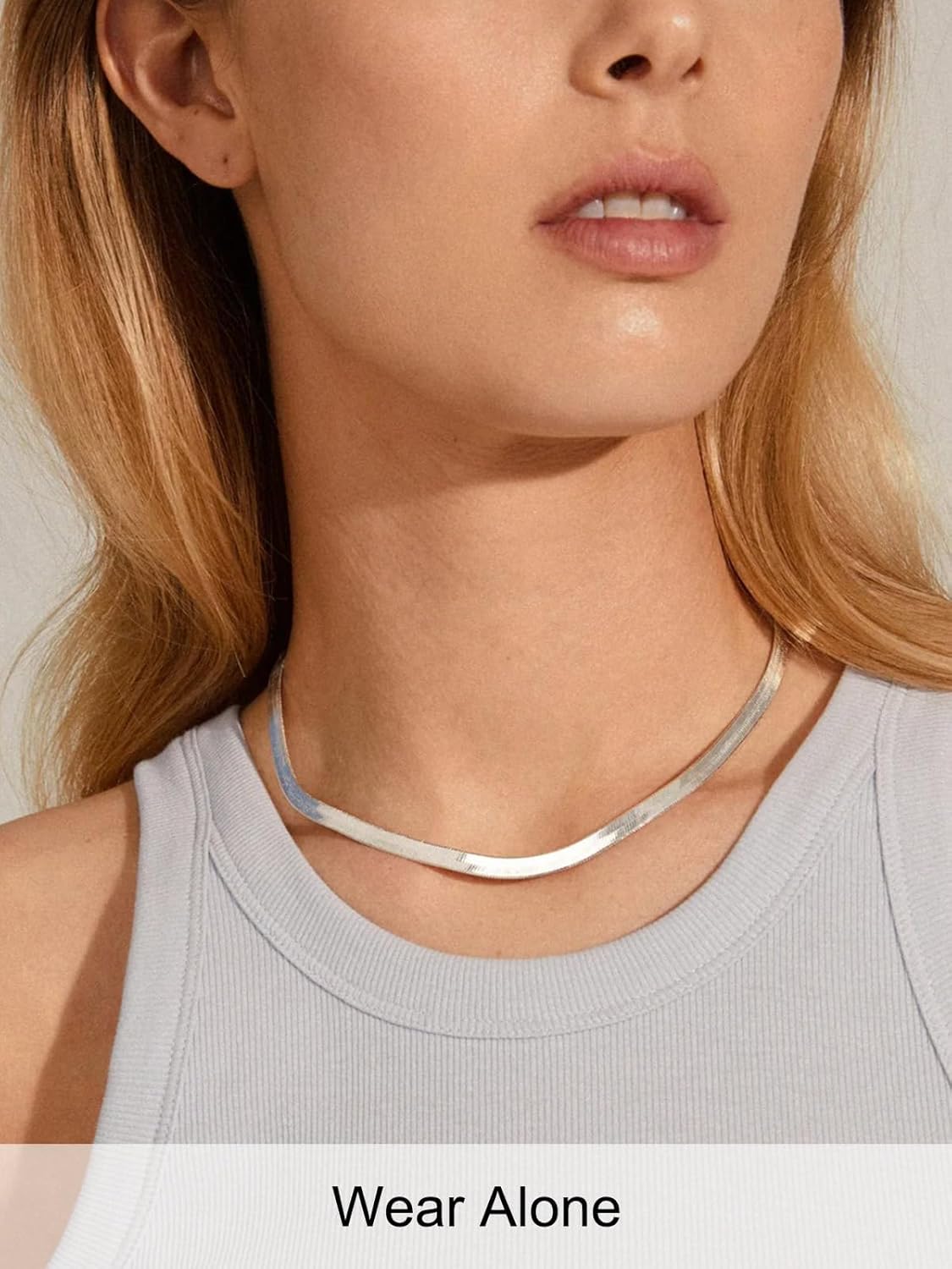 FOCALOOK 14K Gold Plated Necklaces for Women, Fashion Herringbone Choker Necklace Stainless Steel Flat Snake Chain 3/5MM(W) 12.5"/15"/18"+3.5"(L) - Image 3