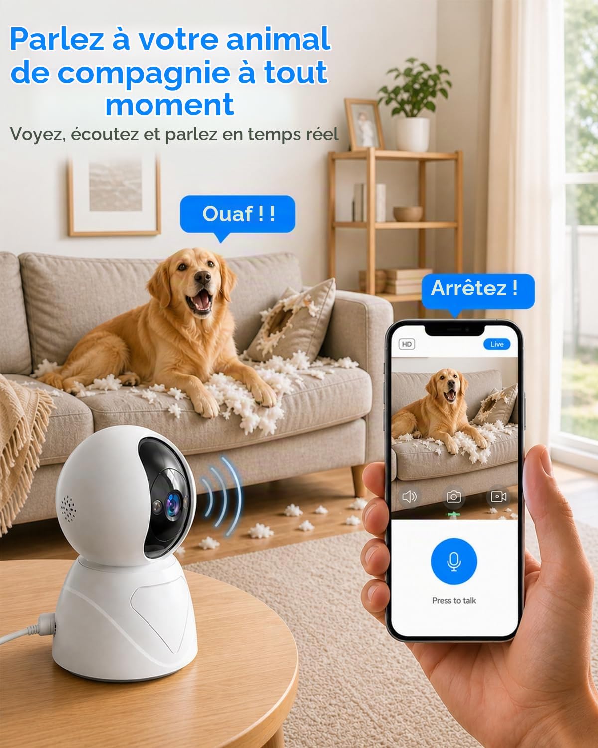 Caméra de sécurité d'intérieur inclinable 5G/2,4 G, 1080p pour moniteur de bébé/personne âgée, caméras de vidéosurveillance WiFi, sirène d'alarme, vision nocturne, conversation bidirectionnelle, SD