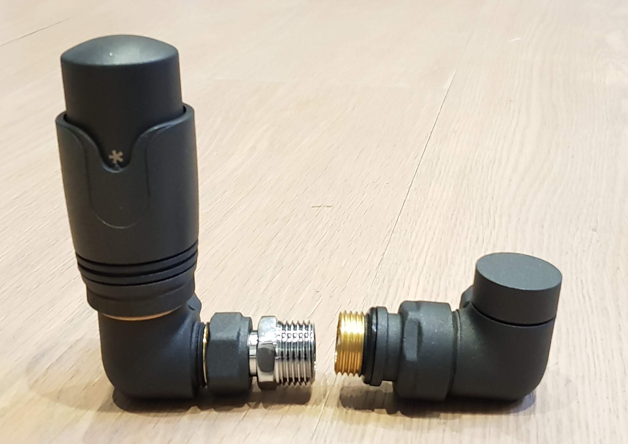 Eastbrook Anthracite Corner Angled Towel Rail Thermostatic Radiator Valves Trv & Lockshield Pair
