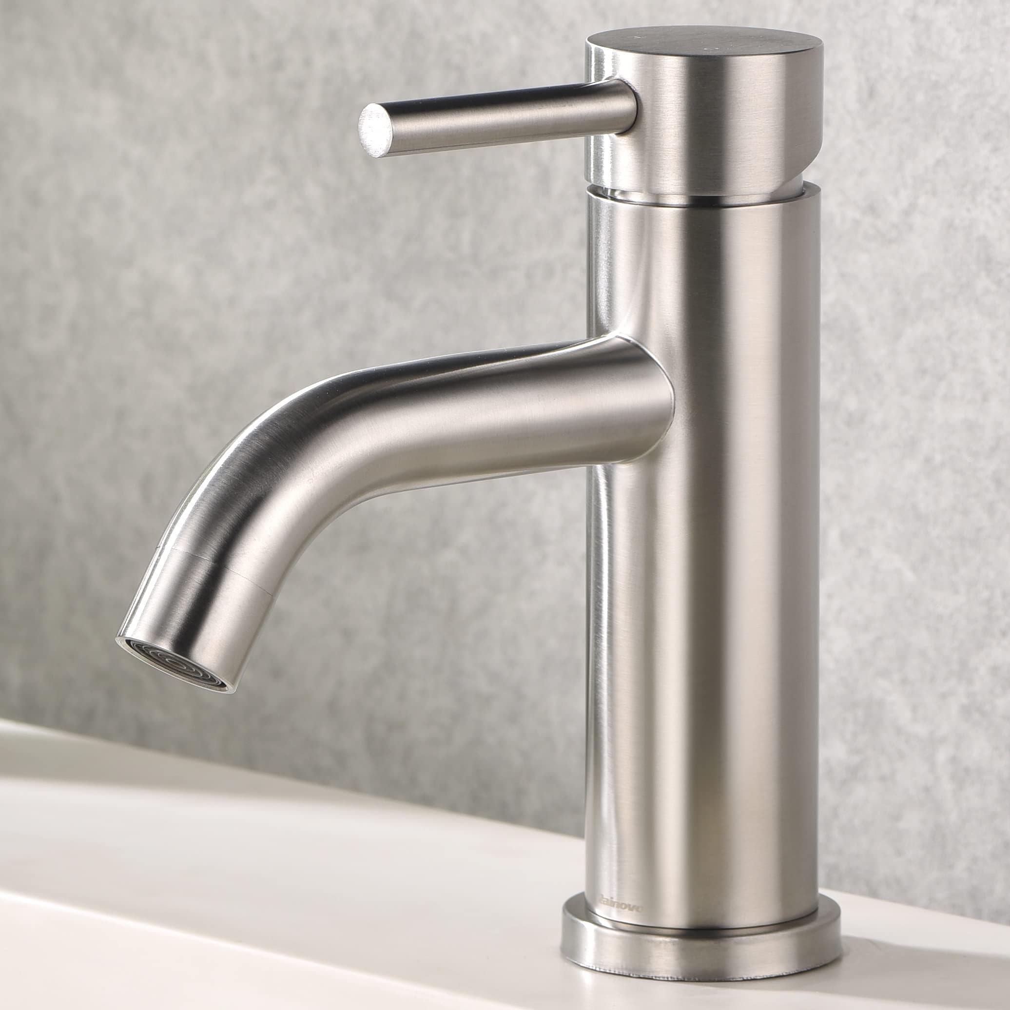 RainovoBathroom Faucet Brushed Nickel,Single Hole Bathroom Sink Faucet Stainless Steel,Modern Single Handle Vanity Faucet Supply Utility Hose for Laundry Washbasin,Rv Vessel Basin Lavatory Mixer Tap