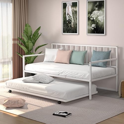 Miniatura 1 de Giantex Sofá cama y nido individual, sofá cama de metal con nido enrollado, soporte de listones de acero resistente y 4 ruedas, sofá cama con nido