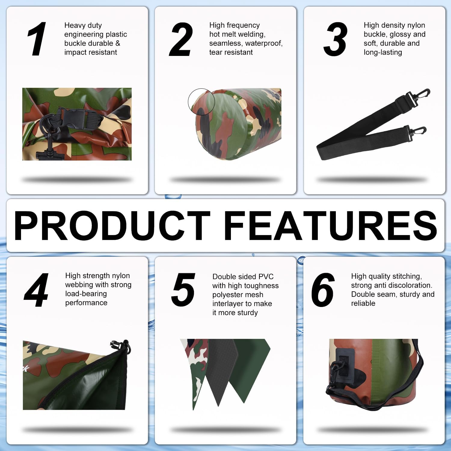 Waterproof Dry Bag 2L/5L/10L/20L/30L, Dry Sack for Kayaking Rafting Boating Beach Surfing Swimming, Camping, Hiking, Beach, Fishing Green Backpack with Waterproof Phone Case - Image 4