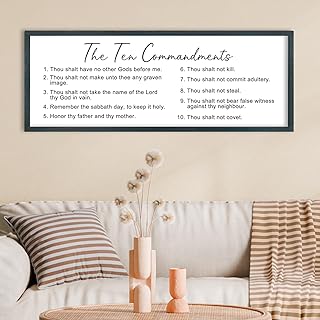 FZMHASLWW The Ten Commandments Bible Verse Wall Decor 32"X12" God Jesus Prayer Christian Saying Catholic Scripture Sign Large Wood Framed Wall Hanging Art (Black)