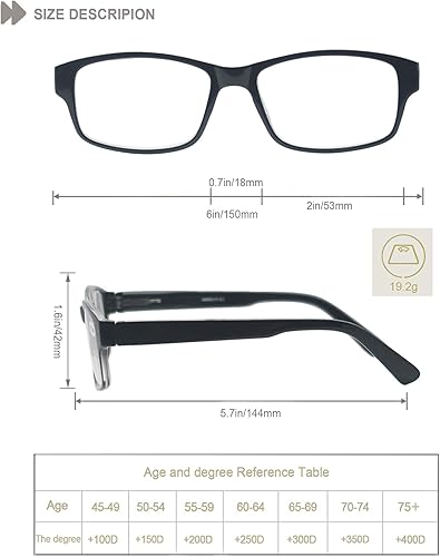 Miniatura 3 de Gafas de lectura para hombre, paquete de 4, lectores cuadrados grandes, marco rectangular. Lectores cómodos de gran tamaño con bisagra de resorte