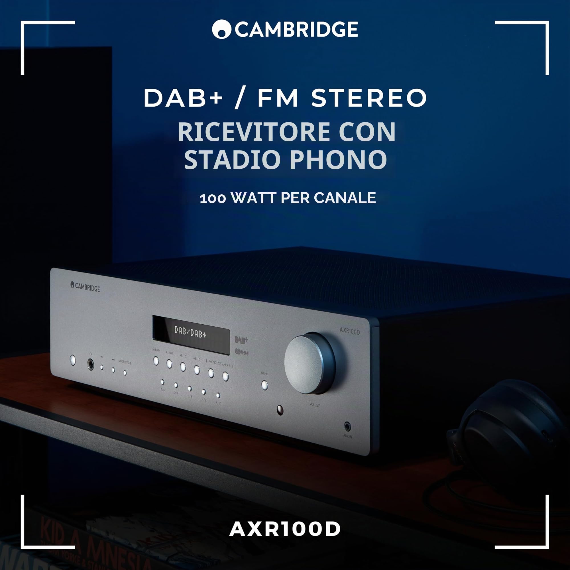 Cambridge Audio AXR100D - Ricevitore Hi-FI stereo separato da 100 Watt con stadio Phono integrato, Radio Dab/FM e Bluetooth 5.0 - Grigio Lunare