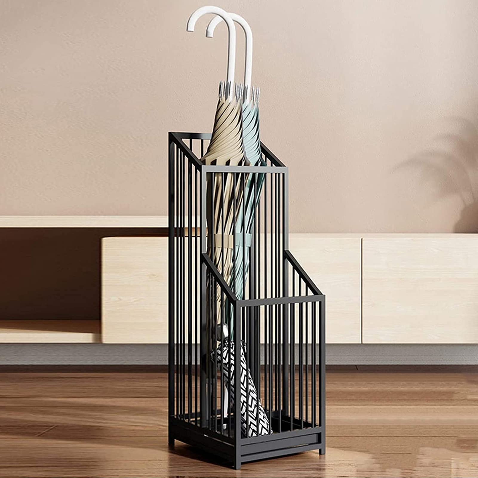 XDLEDMKIZ Space Saving Organizer Umbrella Racks Black Metal Umbrella Stand Holder Home Hotel Office Cafe Entryway Umbrella Storage Rack with Independent Drip Tray