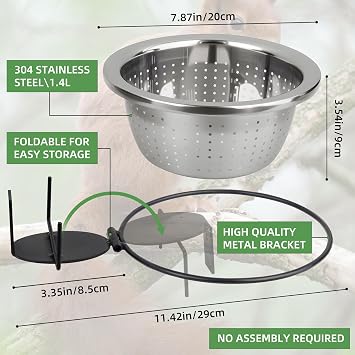 Outdoor Metal Wild Squirrel Feeder: Chipmunk Food Holder with Removable Feed Bowl Easy to Clean and Refill, Install on Trees, Houses, Fence or in Backyard, Patio, Yard for Wild Critter, Woodpecker