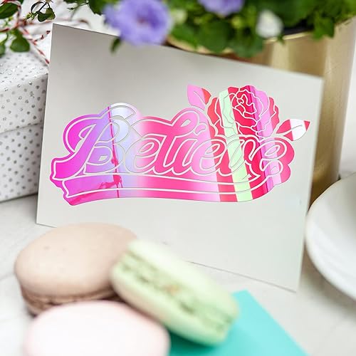 Miniatura 5 de GIRAFVYINL - Rollo de vinilo permanente holográfico rosa intenso de 12 pulgadas x 10 pies, color rosa neón para cricut, decoración del hogar y el