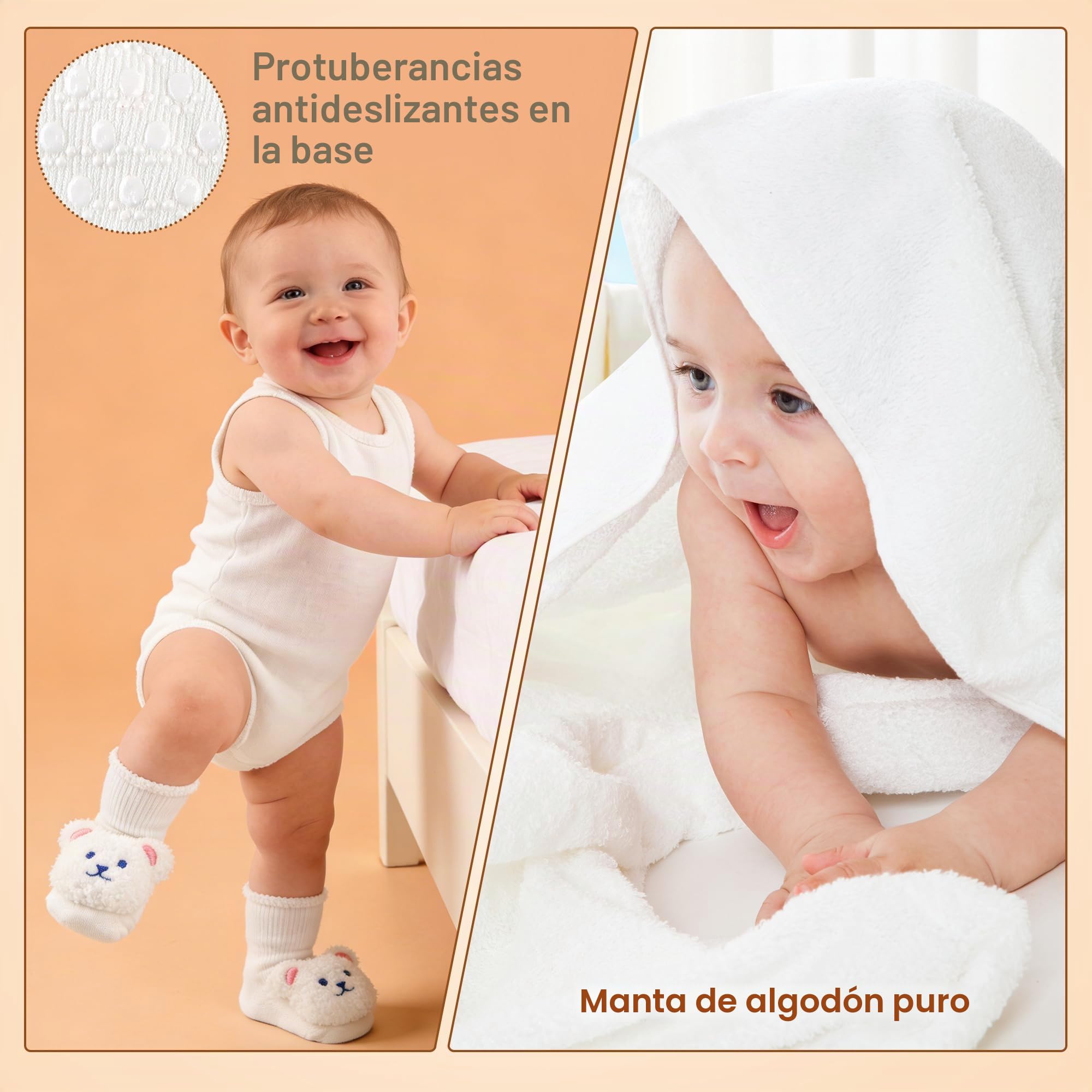Set de regalo para bebé de 9 piezas ideal para recién nacidos niño y niña | con Manta Sonajero Babero Calcetines Antideslizantes Cesta Regalo Nacimiento Bebé recién nacidos baby showers bautizos Blanco
