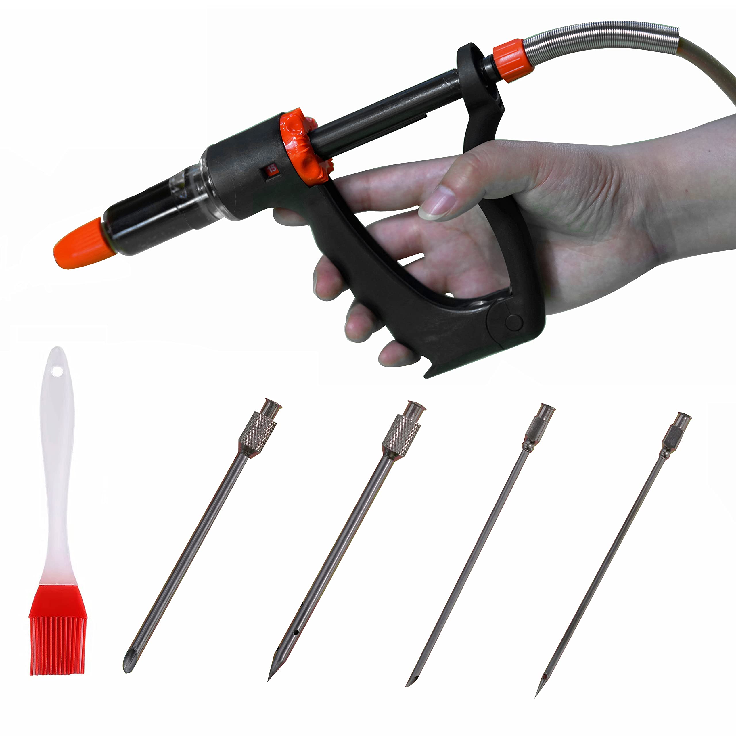 Marinadenspritze, Fleischnadeln, Gewürz-Injektor, Fleisch-Injektor-Set mit Etui, Injektions-Sole-Marinaden für Fleisch, Truthahn, Huhn, Rind, Fisch, 15 ml Fasskammer, 10,2 x 11,1 cm S/S-Nadeln