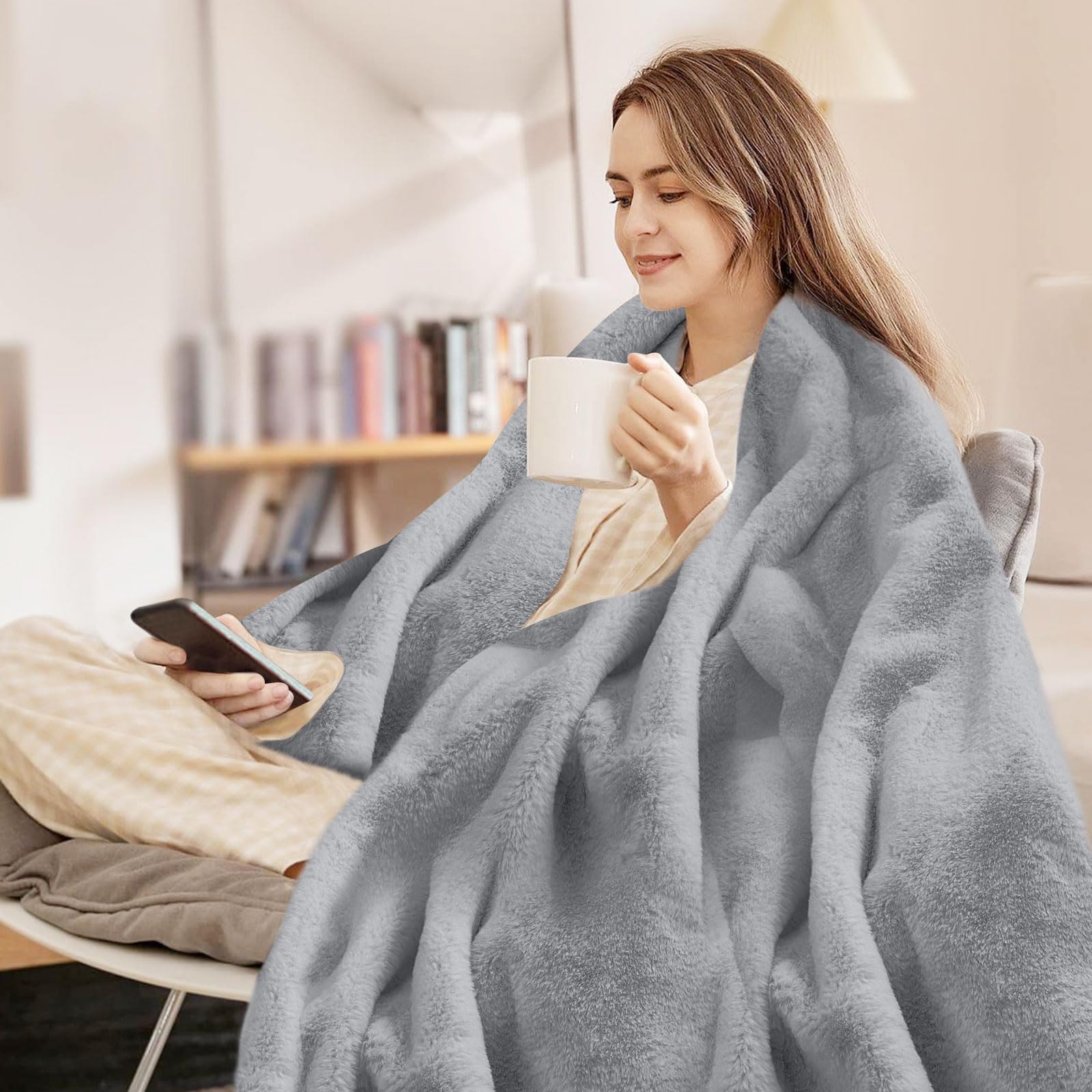 ShowyLive Coperta Plaid Super Morbida Coperta Pile Invernale da 1000 g/m² per Divano, Soggiorno -Coperta Lana Matrimoniale & Letto Singolo Adatto Adatto a Tutte le Stagioni (Grigio Chiaro, 130*160cm)