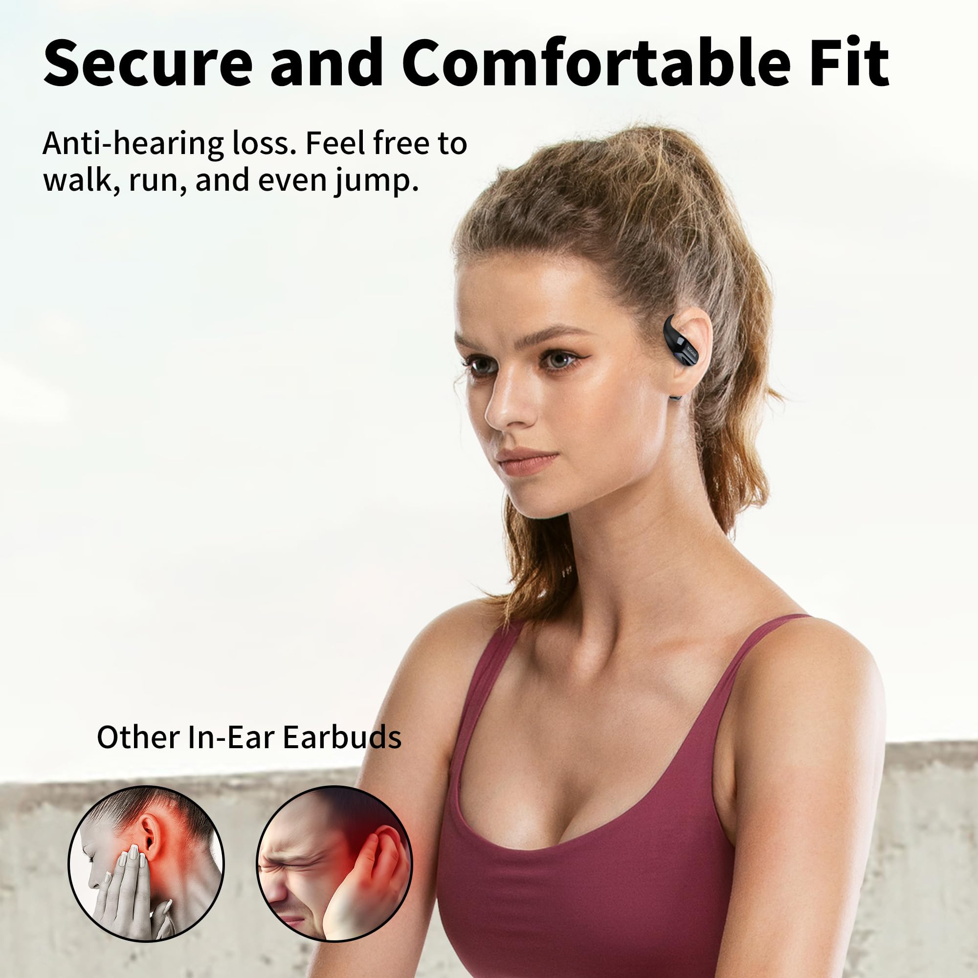 BUGANI Open Ear Headphones Wireless Bluetooth 5.2, 32H Playtime Fast Charging Waterproof Sport Earbuds with ENC Mic for Running, Workout, Cycling — view 6