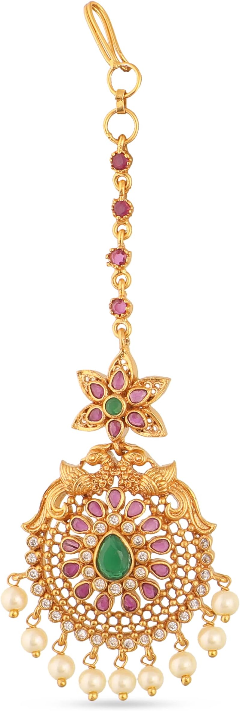 Antique Gold Maang Tikka Indian Headpiece Jewelry for Wedding & Festive Occasions | CZ Stone & Brass Alloy | Traditional Hair Accessories for Women