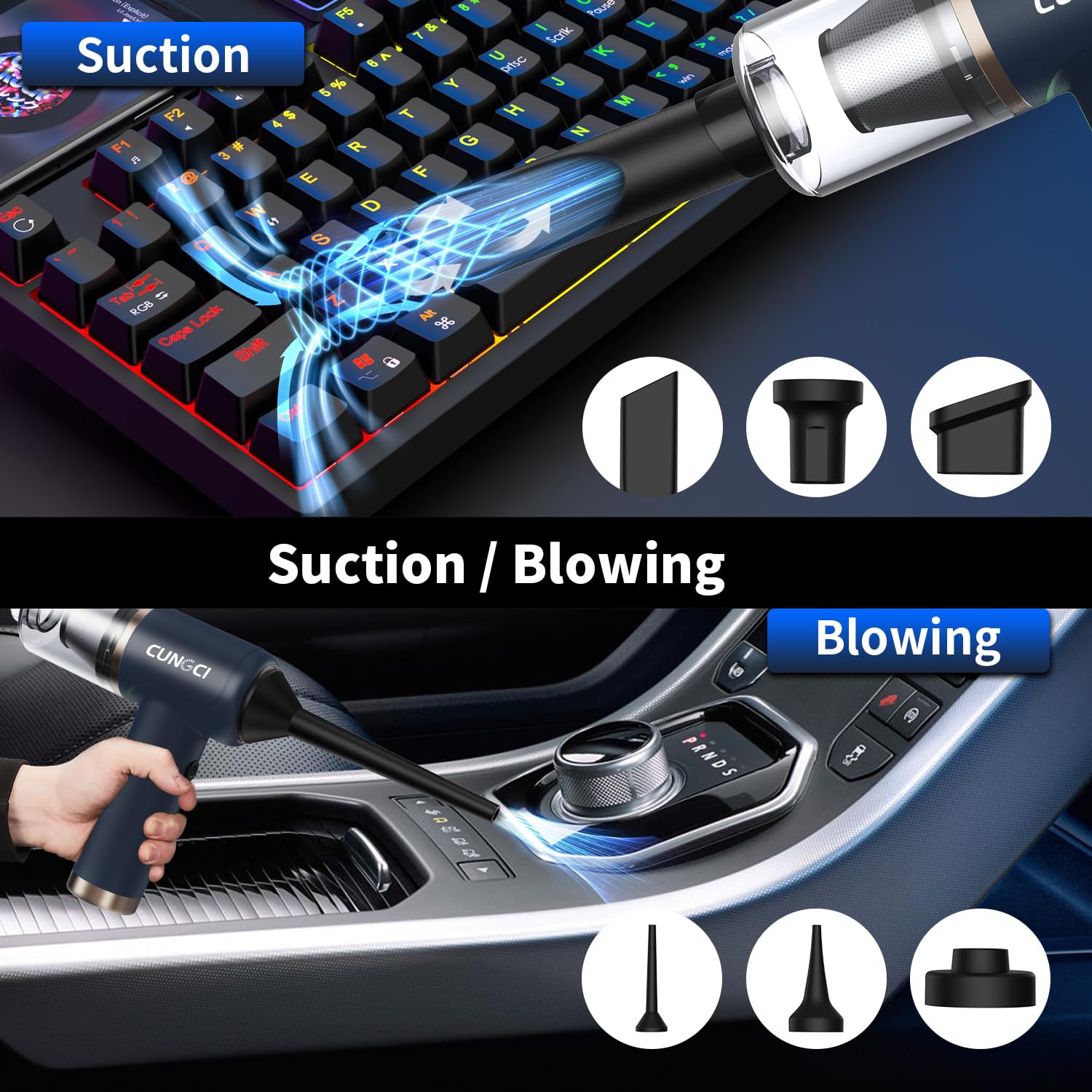 Aspiradora de mano portátil sin cables, 18000 Pa 5 en 1, motor sin escobillas de 100 W, aspiradora de alta potencia con martillo rompevallas, luz LED, múltiples boquillas para coche, hogar
