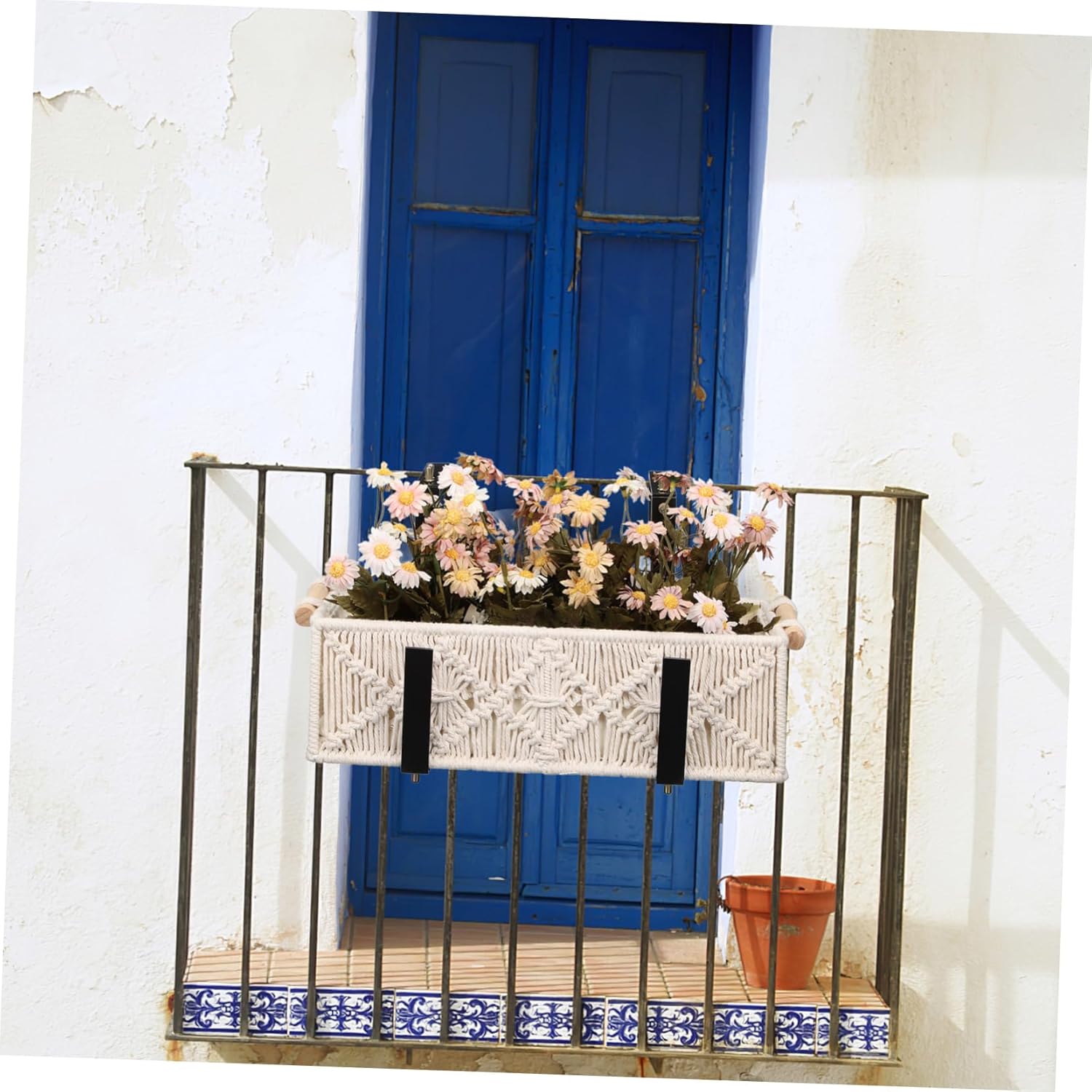 2pcs Railing Planter Bracket Sturdy Flower Box Holders for Deck Railing Easy Installation Use Stable Plant Support