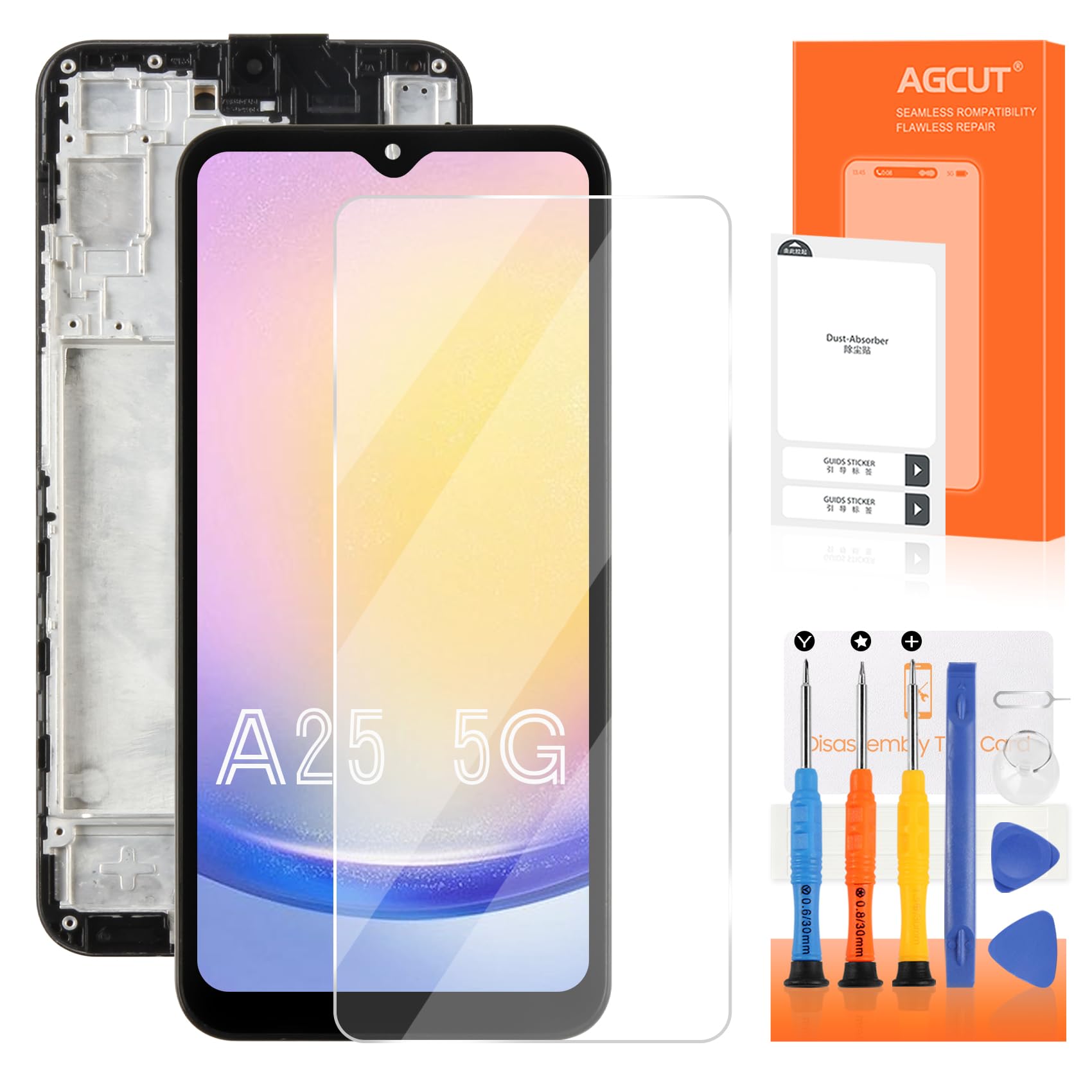 Pantalla LCD OLED para Samsung A25 5G LCD Display para Galaxy A25 5G SM-A256E SM-A256B SM-A256U Reemplazo Digitalizer Touch Screen Asamblea con herramientas (Negro, Soporte Huellas Digitales)