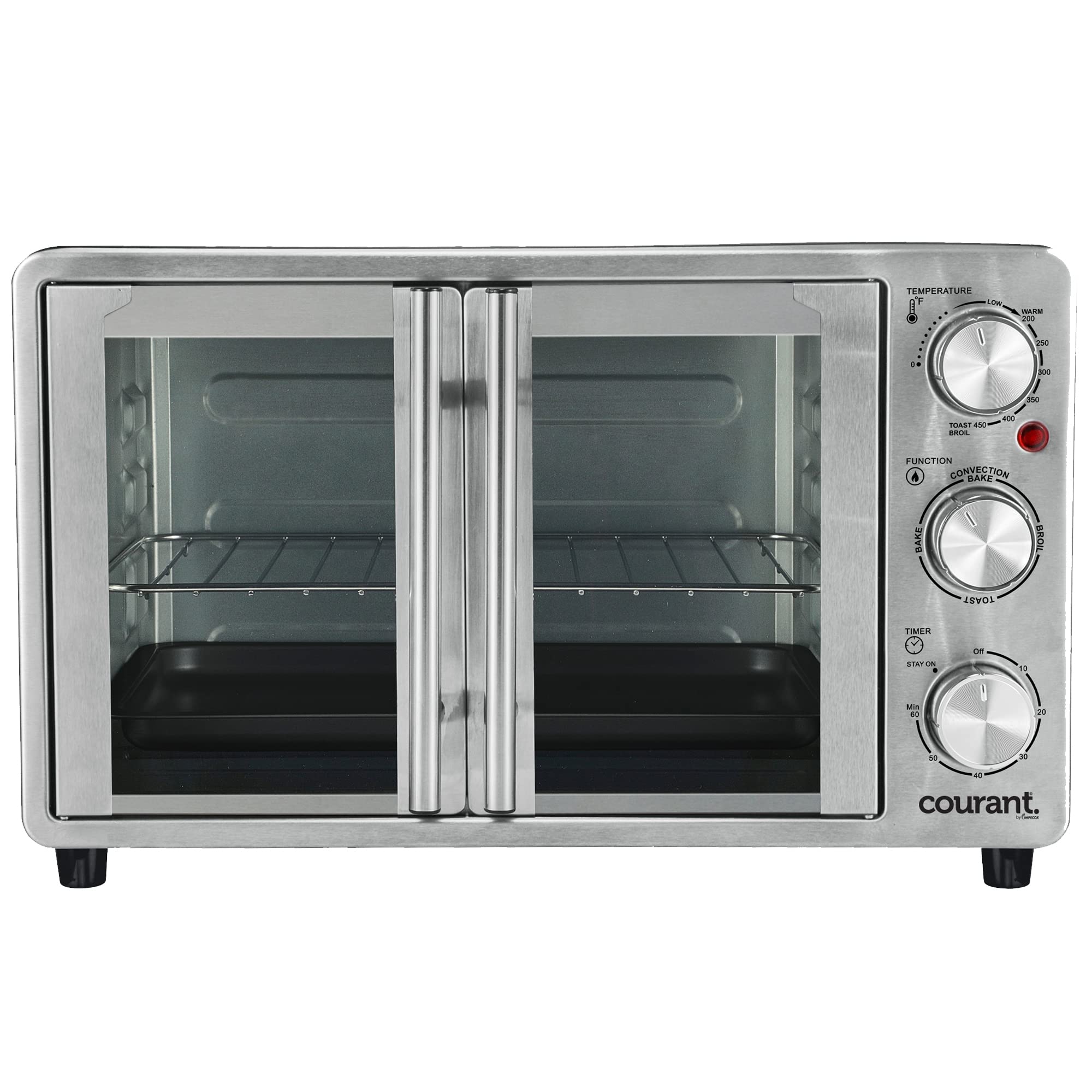Horno tostador de convección y asador de puerta francesa, horno tostado, se adapta a bandeja de aluminio de 9 x 13 pulgadas, 6 rebanadas, pizza de 10 pulgadas, horno de convección - acero 4