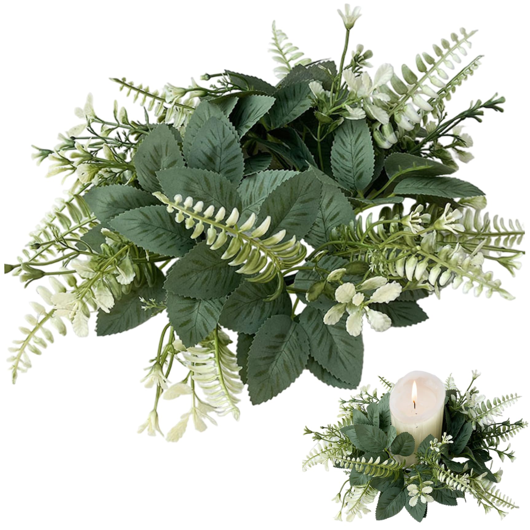 StaZamor 10 Inch Artificial Candle Rings Wreaths with Eucalyptus Leaves, Long Lasting Silk Greenery Garland for Table Centerpieces, Home Decor