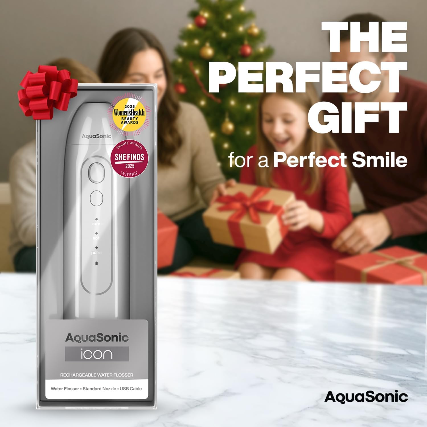 aquasonic icon water flosser for teeth – cordless rechargeable oral irrigator – waterproof, portable dental cleaning with jet tip – braces home travel - stone