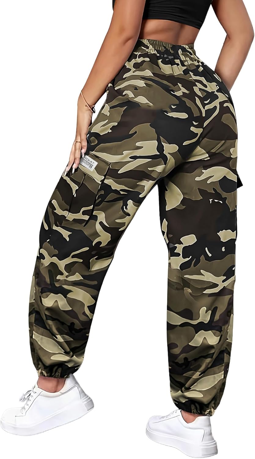 Women’s Lightweight Quick-Dry Camo Cargo Pants - Tapered Leg Elastic Drawstring Waistband Breathable Tactical Pants - Image 2