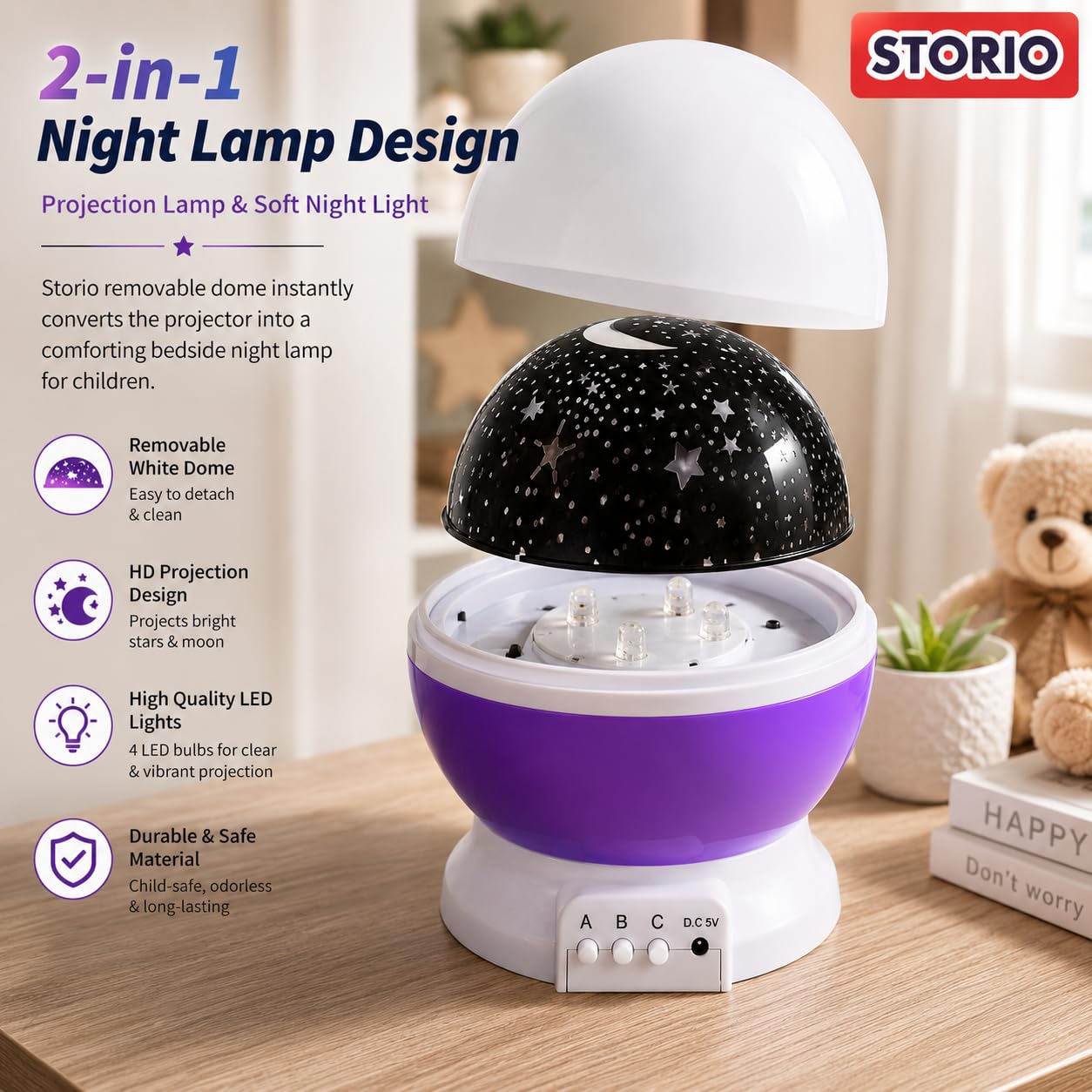 Storio Plastic USB Powered New LED Born Baby Mini Projector Toy - Sooth Relax Sleep Help for Parents - Light Show and Learning for Kids (Round Shape) 1